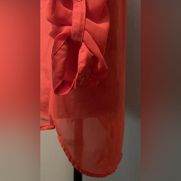 Six Degrees of Separation Medium Orange Sheer Blouse with Adjustable Sleeves - Picture 6 of 7